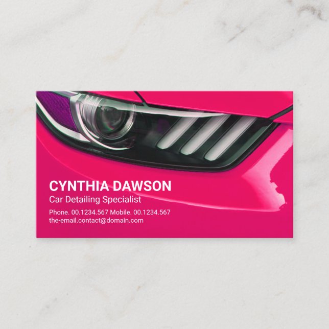 Shocking Pink Sports Car Headlights Auto Detailing Business Card (Front)