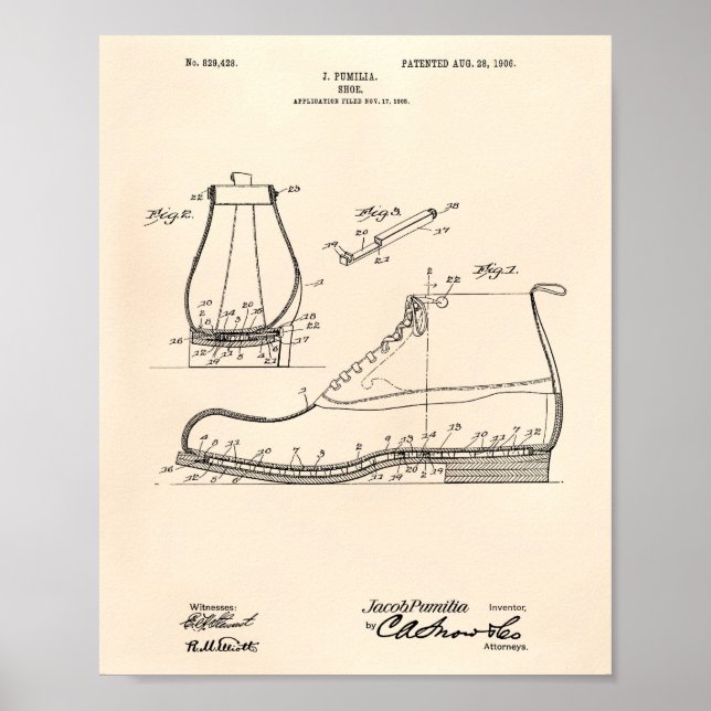 Shoe 1906 Patent Art Old Peper Poster (Front)