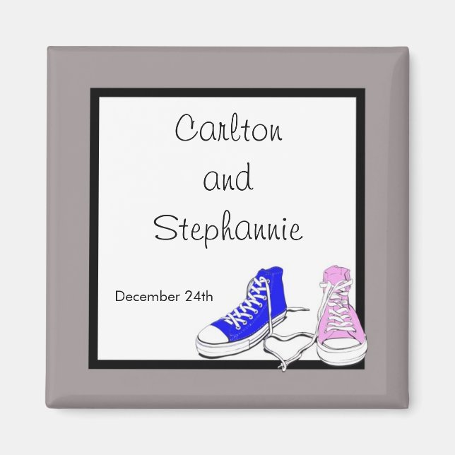 Shoe Blue/Pink Wedding Magnet Favour (Front)