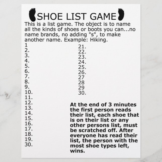 SHOE LIST GAME LETTERHEAD (Front)