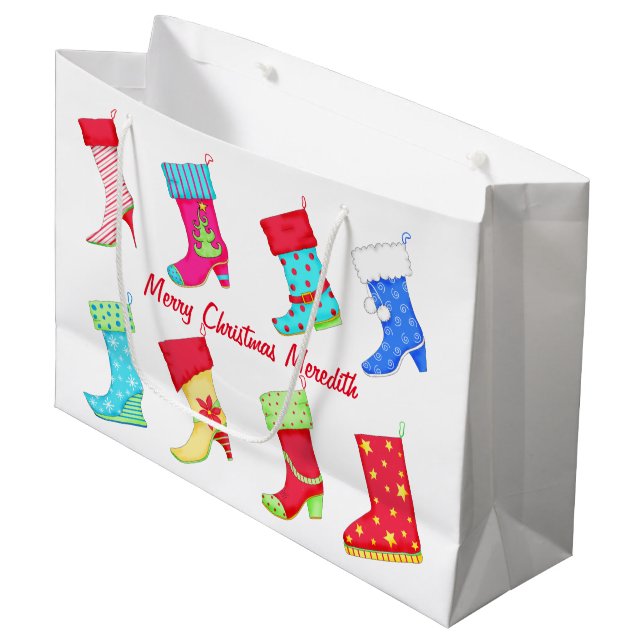 Shoe Lover Name Personalized Christmas Stocking Large Gift Bag (Front Angled)