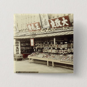 Shoe shop in Kyoto, c.1890 (hand-coloured photo) 2 Inch Square Button