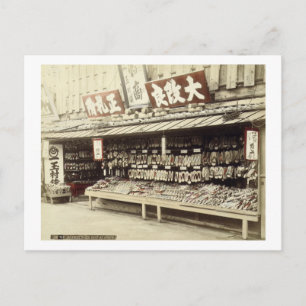 Shoe shop in Kyoto, c.1890 (hand-coloured photo) Postcard