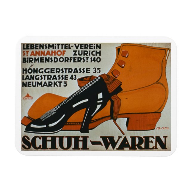 'Shoe Shops', Zurich (colour litho) Magnet (Horizontal)