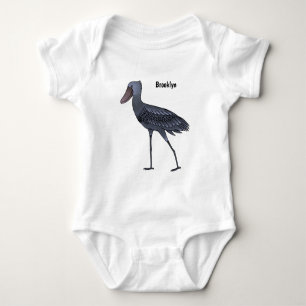 Shoebill bird cartoon illustration baby bodysuit