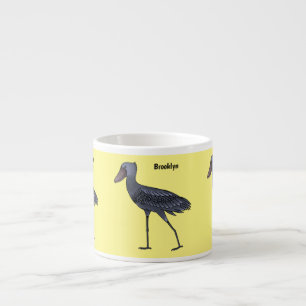 Shoebill bird cartoon illustration  espresso cup