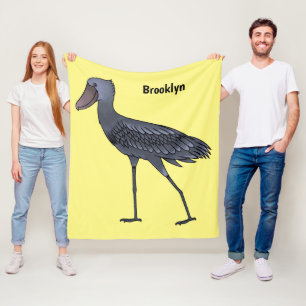 Shoebill bird cartoon illustration  fleece blanket