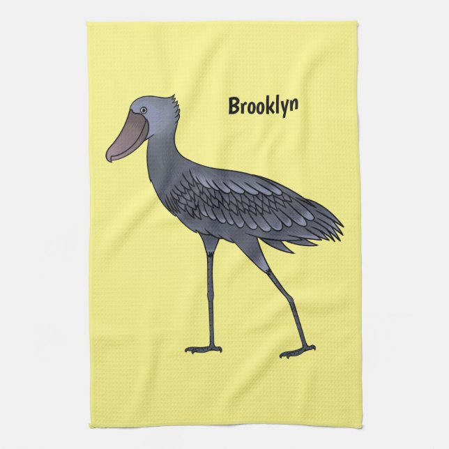 Shoebill bird cartoon illustration kitchen towel (Vertical)