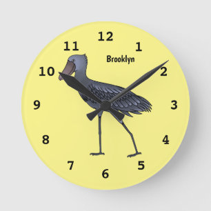 Shoebill bird cartoon illustration round clock