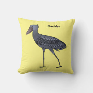 Shoebill bird cartoon illustration throw pillow