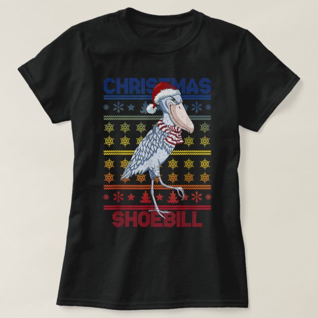 Shoebill Santa Hat Ugly Sweater Christmas Bird Lov (Design Front)