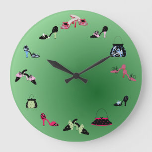 Shoes and Bags and Shades of Green Large Clock