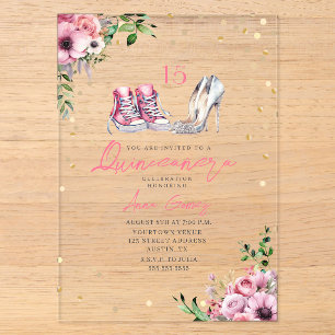 Shoes Quinceañera Pink Sneakers Heels 15 Floral Acrylic Invitations