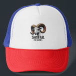 Shofar so good Jewish Goat Hanukkah Lovers Trucker Hat<br><div class="desc">Hanukkah humour, shofar, Jewish holiday, goat graphic, Hanukkah 2024, festive Judaism, shofar pun, holiday goat, Jewish traditions, Hanukkah celebration, shofar design, holiday humour, Jewish fun</div>