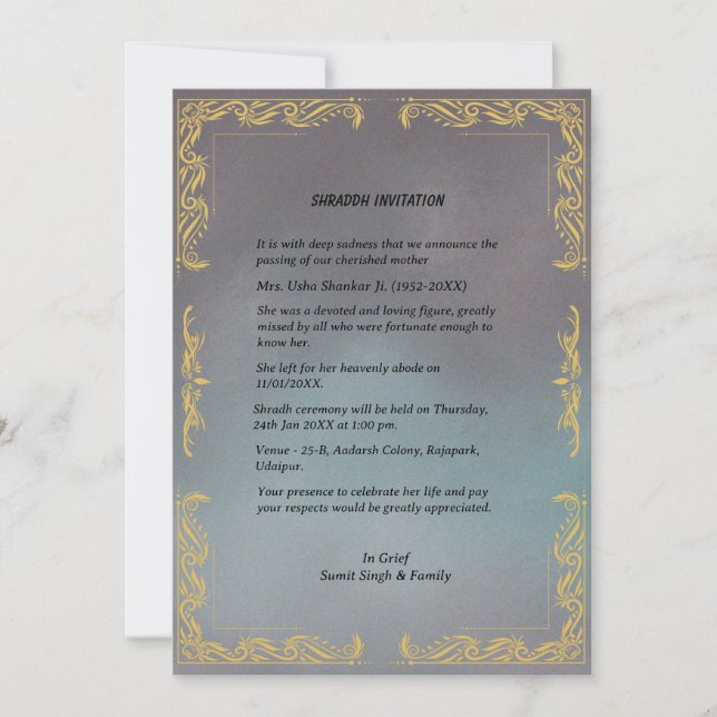 Shok Sandesh Hindu Shraddh  Invitation (Front)