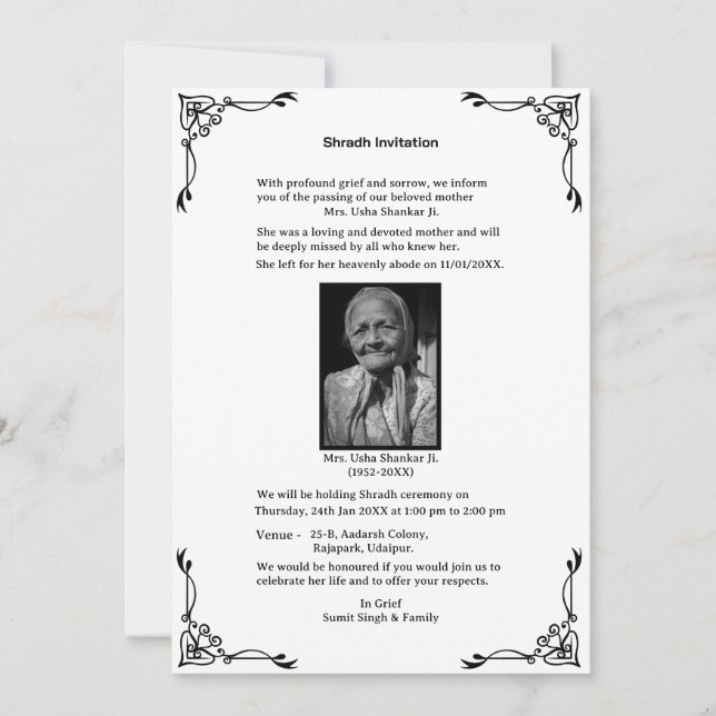 Shok Sandesh Hindu Shraddh  Invitation (Front)