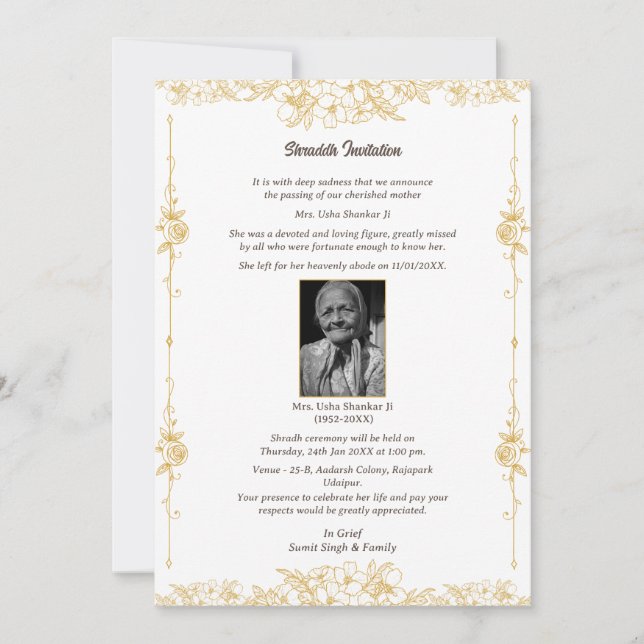 Shok Sandesh Hindu Shraddh  Invitation (Front)