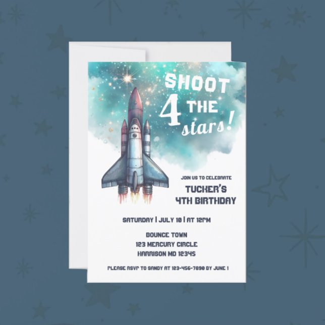 Shoot Four The Stars Boys Space Fourth Birthday Invitation (Creator Uploaded)