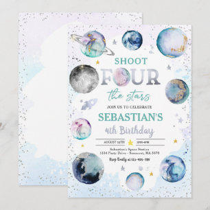 Shoot Four The Stars Space 4th Birthday Party Invitation