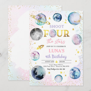 Shoot Four The Stars Space 4th Birthday Party Invitation