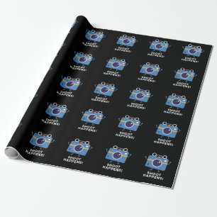 Shoot Happens Funny Camera Pun Dark BG Wrapping Paper