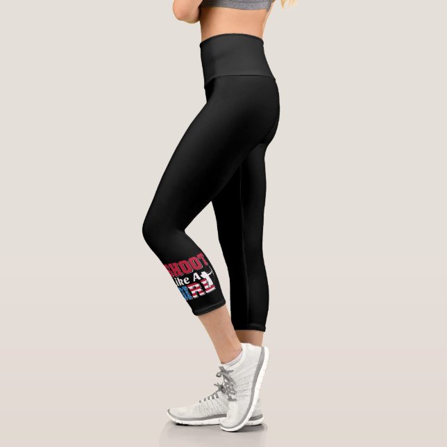 Shoot Like a Girl Patriotic Archery Quote Capri Leggings (Left)