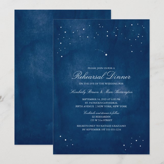 Shooting Star Blue Watercolor | Wedding Rehearsal Invitation (Front/Back)