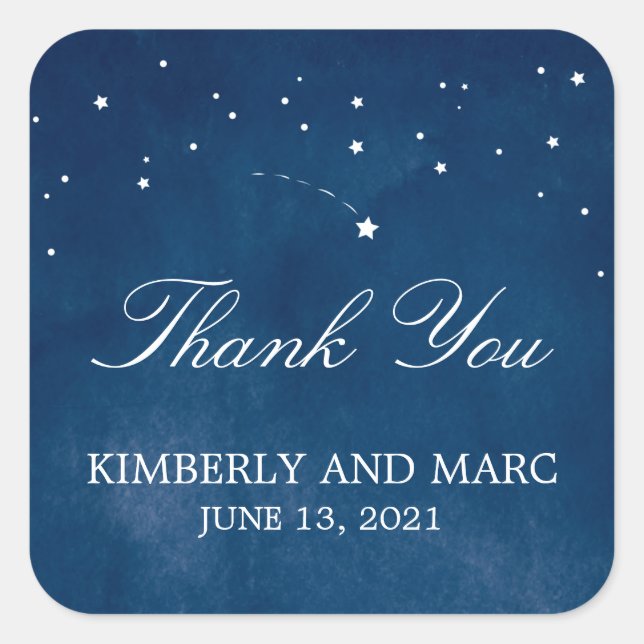 Shooting Star Blue Watercolor Wedding Square Sticker (Front)