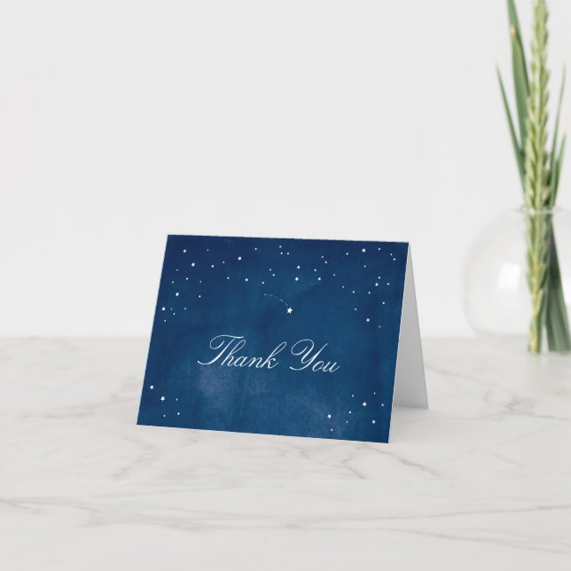 Shooting Star Blue Watercolor | Wedding Thank You Card (Front)