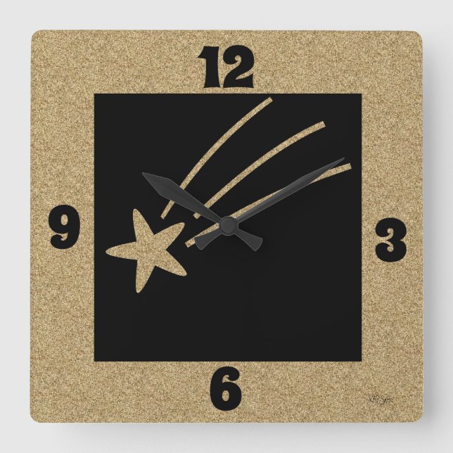 Shooting Star Cork-Look Background Square Wall Clock (Front)