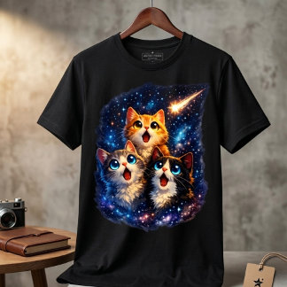 Shooting Star Kittens Men's Black T-Shirt 