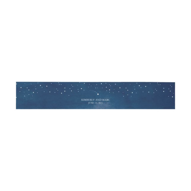 Shooting Star Navy Blue Watercolor Wedding Invitation Belly Band (Flat)