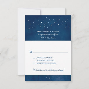 Shooting Star Navy Blue Watercolor Wedding   RSVP Card
