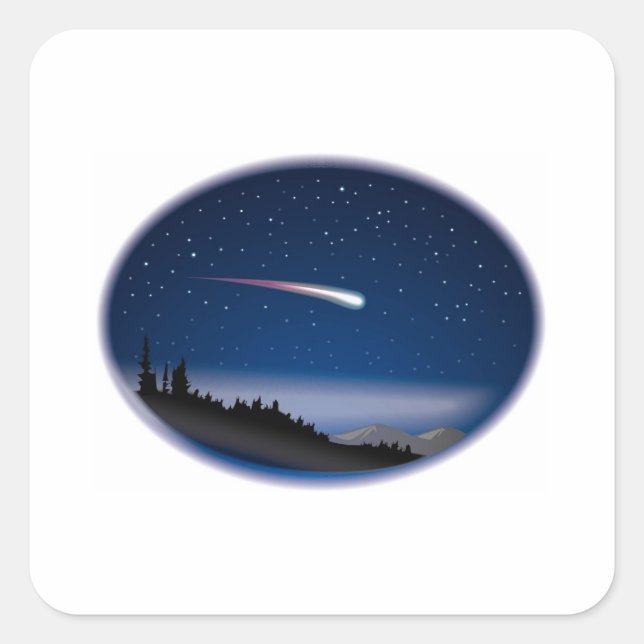 Shooting Star Over Night Landscape Square Sticker (Front)