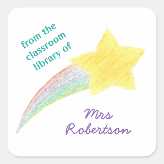 Shooting star personalized teacher bookplate square sticker (Front)