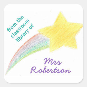 Shooting star personalized teacher bookplate square sticker
