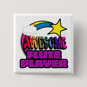 Shooting Star Rainbow Awesome Flute Player 2 Inch Square Button