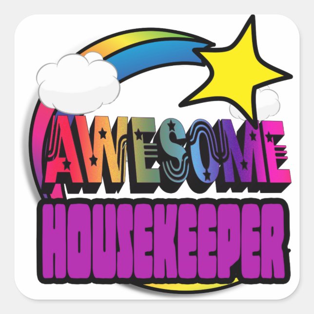 Shooting Star Rainbow Awesome Housekeeper Square Sticker (Front)