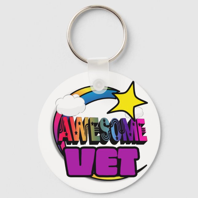 Shooting Star Rainbow Awesome Vet Keychain (Front)