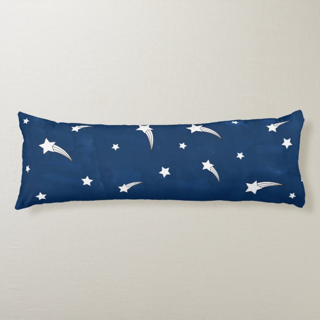 Shooting Stars Navy Blue Watercolor Body Pillow (Front)