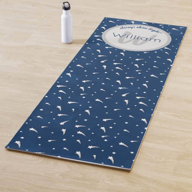 Shooting Stars Navy Blue Watercolor Monogram Yoga Mat (In Situ)