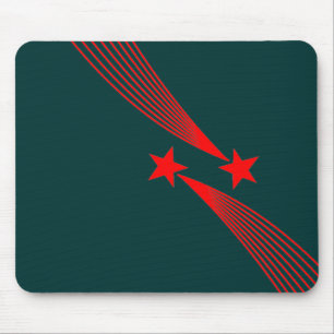 Shooting Stars - Red on Dark Green 003333 Mouse Pad