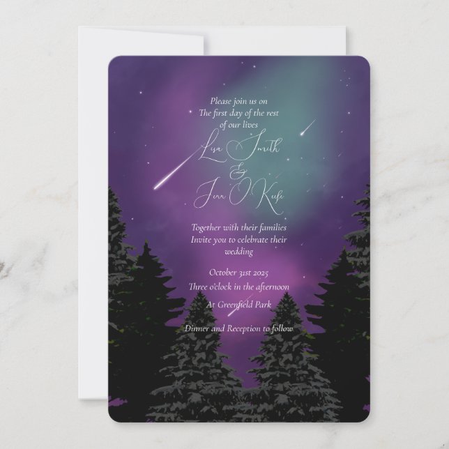 Shooting Stars Watercolor Wedding Invitation (Front)
