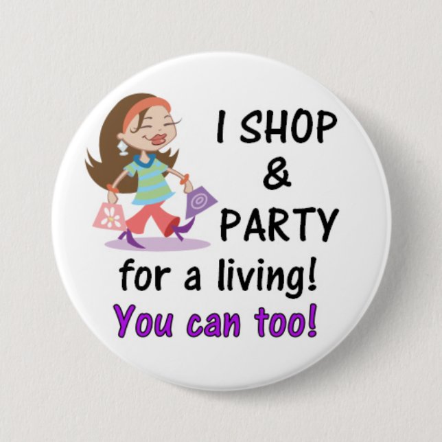 Shop and Party 3 Inch Round Button (Front)