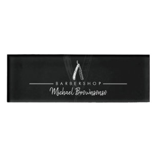 shop black logo simple Hair Razor Barber Name Tag