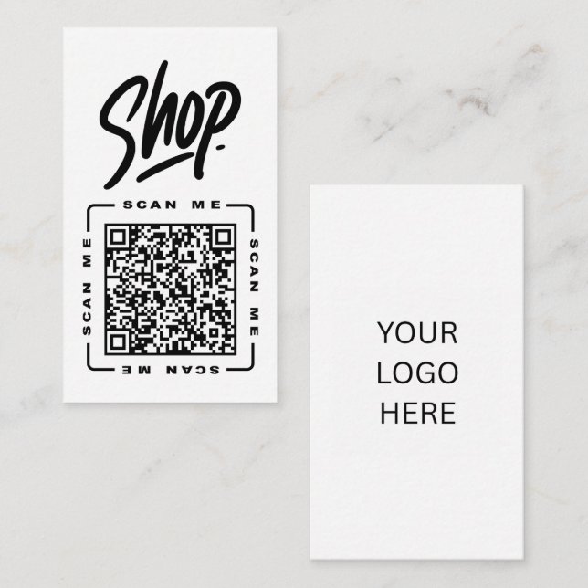Shop | Customizable QR code & Logo Template Black  Business Card (Front/Back)