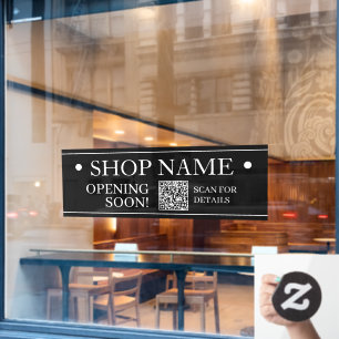 SHOP NAME Opening Soon Generate QR Code BlackWhite Window Cling