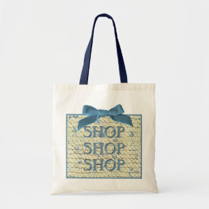 SHOP SHOP  SHOP  -  Hand Knit  - Cream and Blue Tote Bag