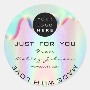 Shop Thank Logo Holographi Made With Love Blue Classic Round Sticker