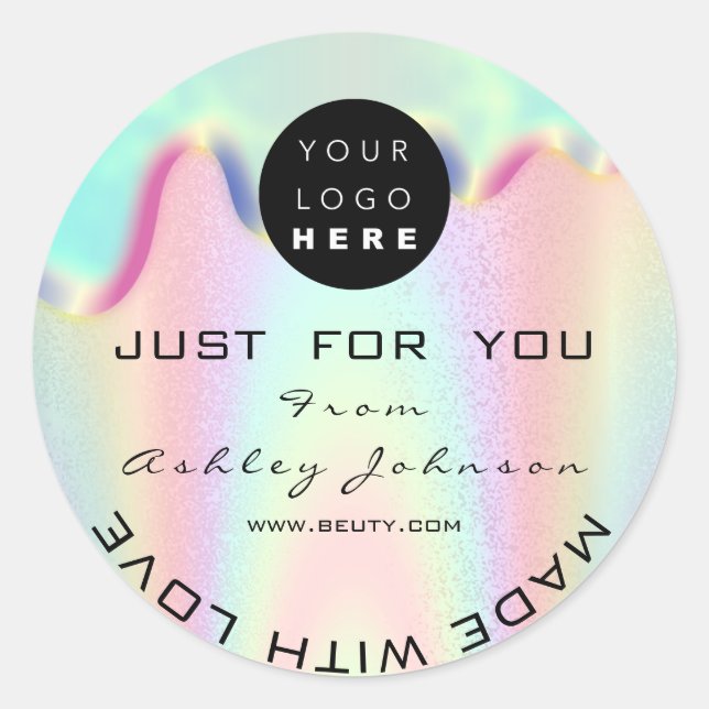 Shop  Thank Logo Holographi Made With Love Drip Classic Round Sticker (Front)